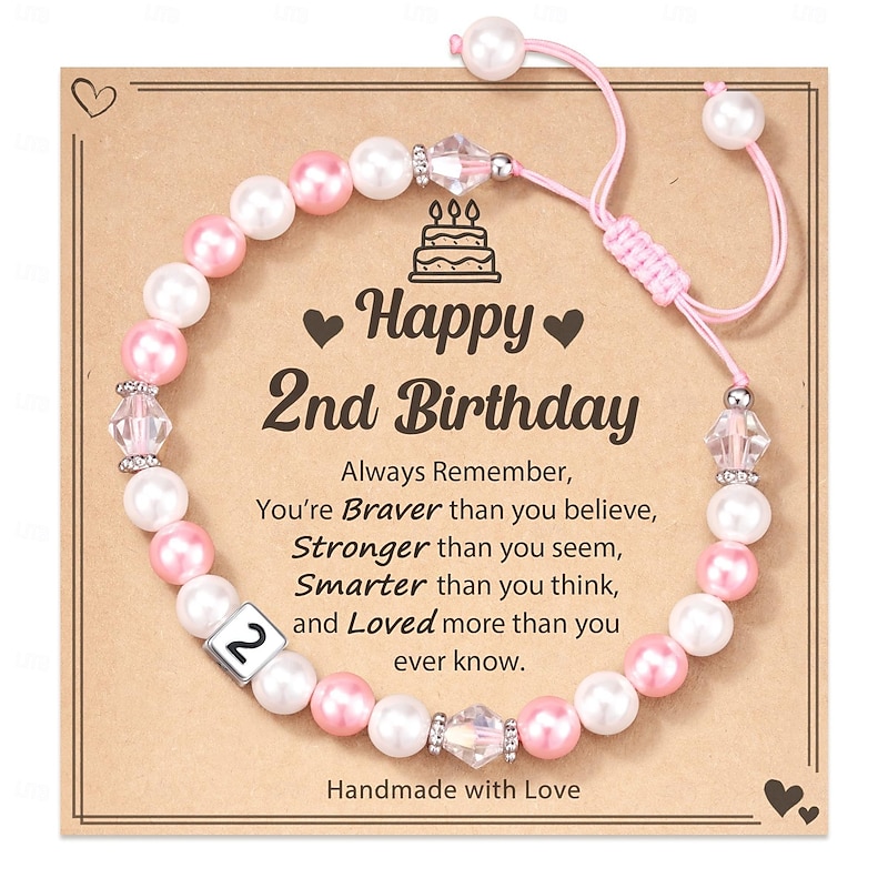 1-8th Birthday Gifts for Girls,Natural Stone Bracelet With Writable Greeting Cards for Friends Sister Daughter