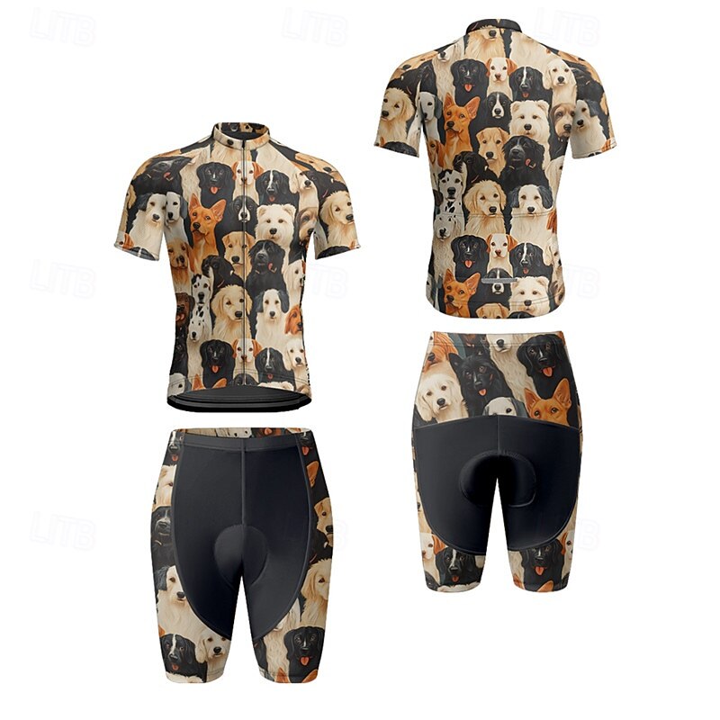 Men's Cycling Jersey with Shorts Dog Short Sleeve Bike Clothing Suit with 3 Rear Pockets Mountain Bike MTB Road Bike Cycling Front Zipper Sweat wicking Comfortable Breathable Sports Black Yellow Dark4