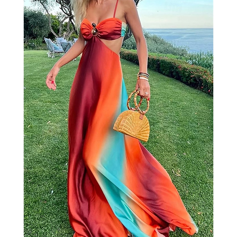 Women's Long Dress Maxi Dress Casual Dress Summer Dress Slip Dress Fashion Outdoor Holiday Date Regular Fit Ombre Sleeveless Spaghetti Strap Orange Summer Spring3