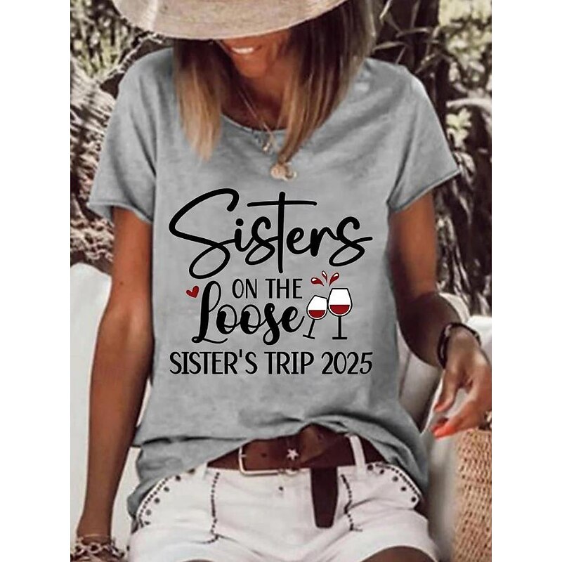 Women's T Shirt Letter Basic Casual Long Sleeve Crew Neck Regular Tops Daily Weekend Print White Pink Blue Gray Summer4