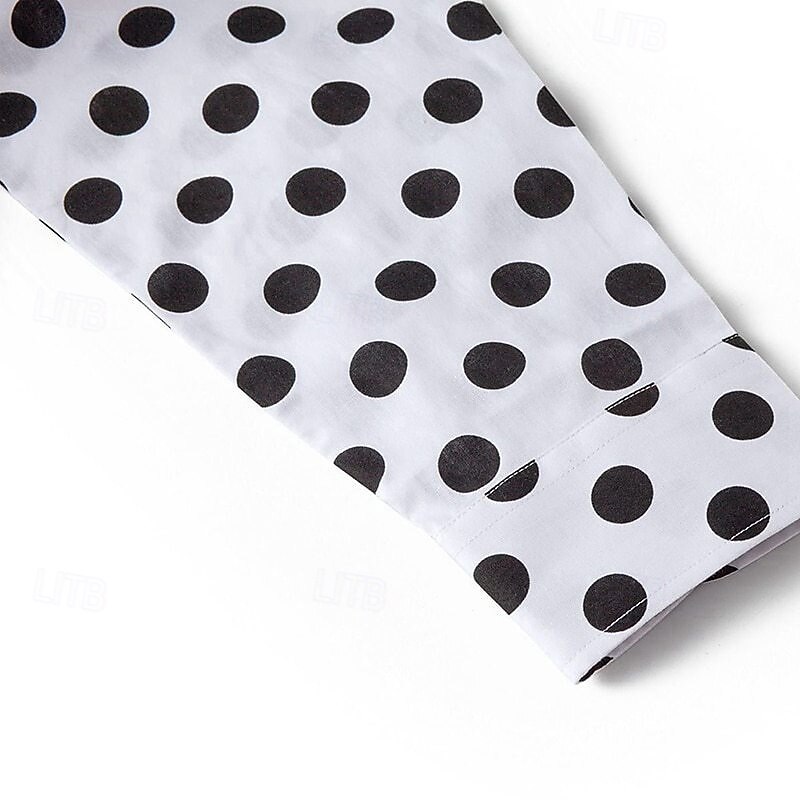 Men's Shirt Summer Shirt Casual Shirt Beach Shirt Button Up Shirt Black White Pink Red Long Sleeve Polka Dot Lapel Vacation Holiday Button-Down Clothing Apparel Polyester Fashion Casual Comfortable4