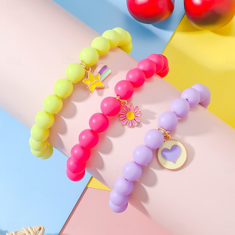 3pcs Cute Sun Flower, Rainbow Charm Beaded Unicorn Sun Flower Rainbow Bracelets Set3
