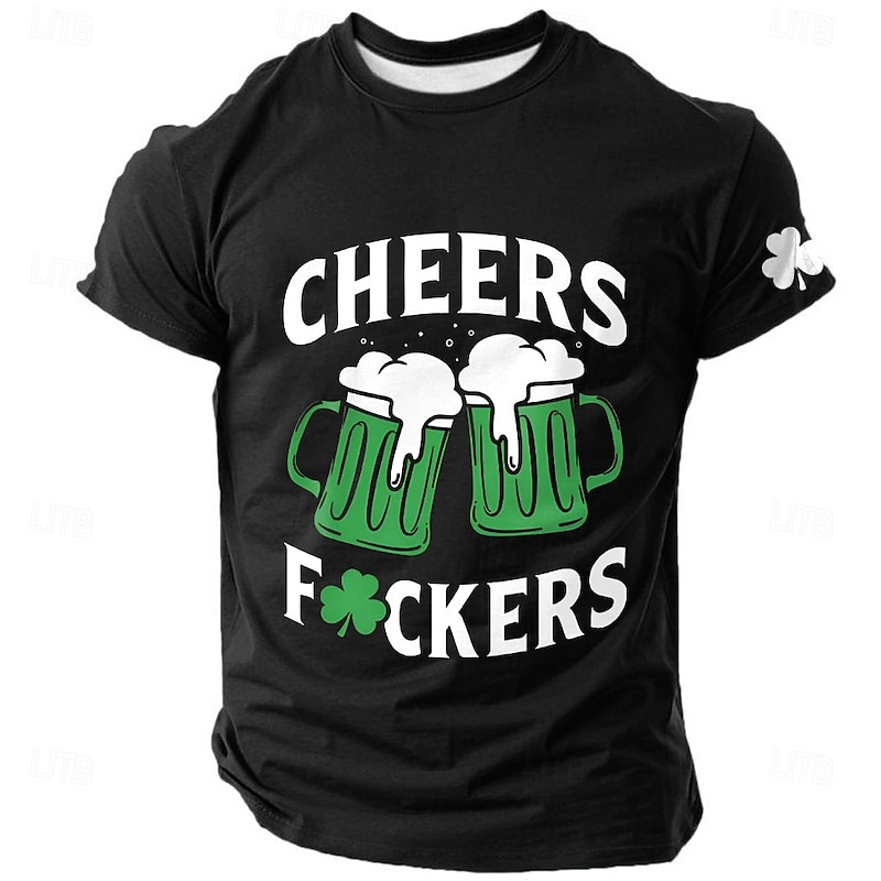 St. Patrick Men's Shamrock Lucky Irish T Shirt Short Sleeve T shirt 3D Print Crew Neck Shirt Designer Casual Party Holiday Club Black Blue Green Summer Spring Clothing Apparel S M L XL XXL XXXL2