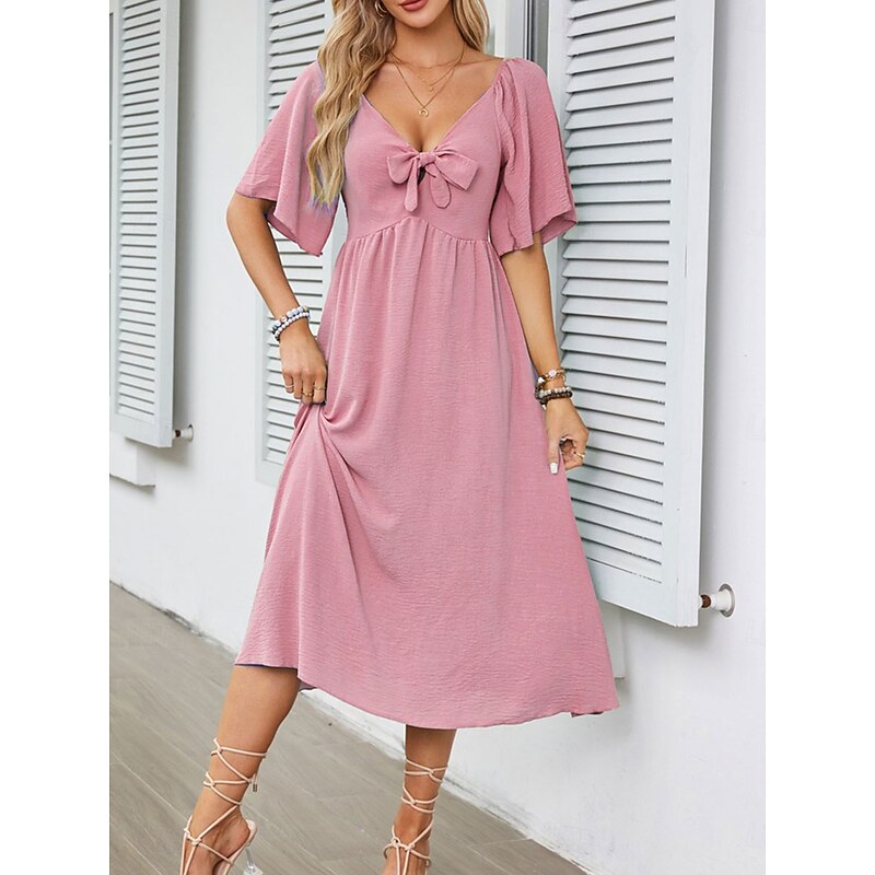 Women's Long Dress Maxi Dress Casual Dress Cocktail Dress Wedding Guest Dress Chiffon Dress Cute Stylish Casual Vacation Casual Daily Regular Fit Plain Short Sleeve V Neck White Pink Blue Apricot3