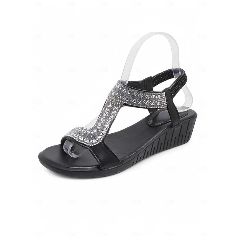 Sparkling T-Strap Sandals for Women – Comfortable and Stylish Wedge Sandals with Rhinestone Accents, Great for Casual Outings, Summer Parties and Special Occasions4