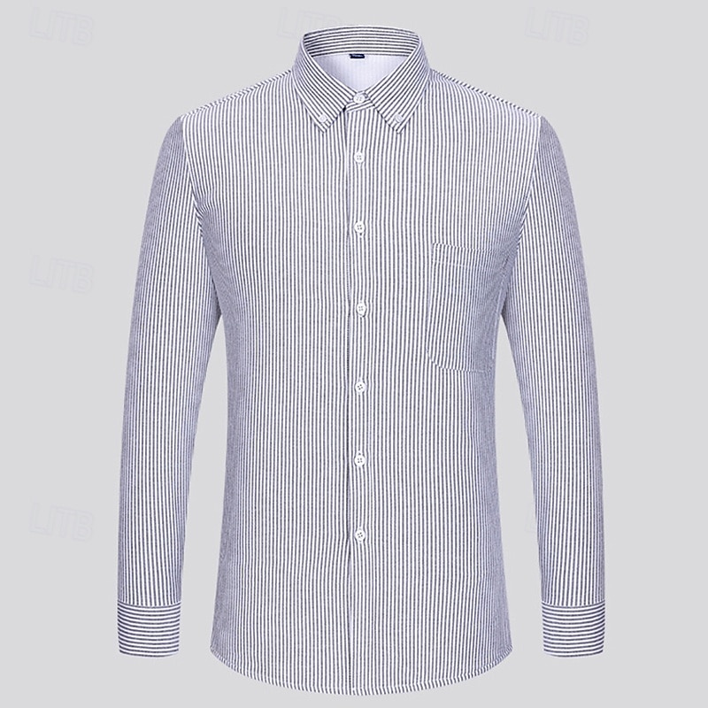Men's Shirt Dress Shirt Button Up Shirt Striped Wedding Party White Navy Blue Blue Sky Blue Long Sleeve Lapel Fall Winter Clothing Apparel Fleece2