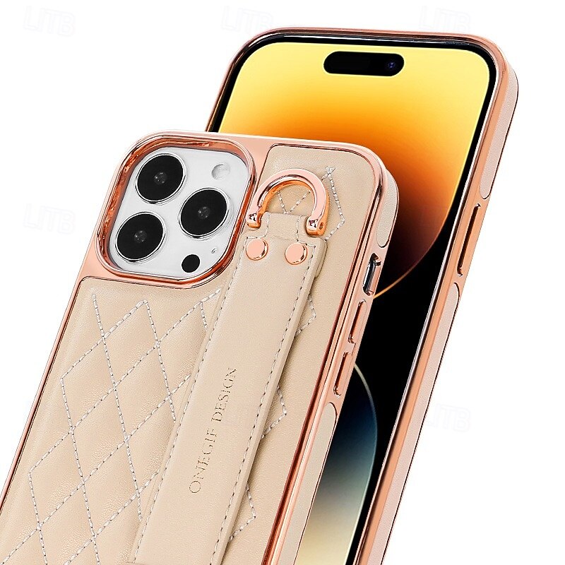Phone Case For iPhone 16 15 14 Pro Max 13 12 Pro Max Back Cover with Stand Holder with Wrist Strap Shockproof Retro Plating PU Leather3