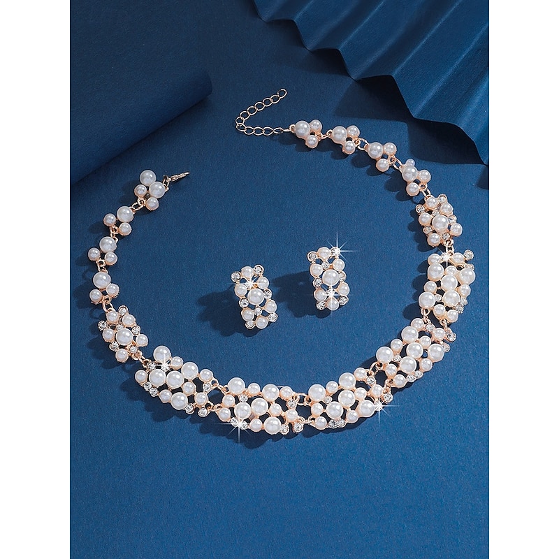 Luxury Faux Pearl Necklace and Earrings Set – Elegant Gold-Plated Bridal Jewelry for Weddings, Parties and Formal Events4