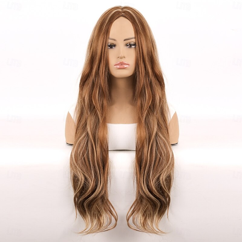 Synthetic Wig Wavy Curly Weave Layered Haircut With Bangs Machine Made Wig Long A1 Synthetic Hair Women's Classic Comfortable Color Gradient Brown3