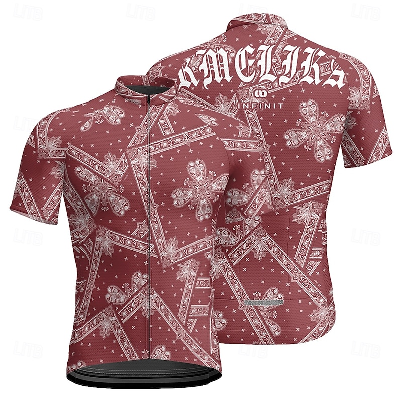 Men's Cycling Jersey Graphic Short Sleeve Bike Tee Tshirt Jersey with 3 Rear Pockets Mountain Bike MTB Quick Dry Anatomic Design Wicking Breathable Sports Wine Red Black Purple Clothing Apparel