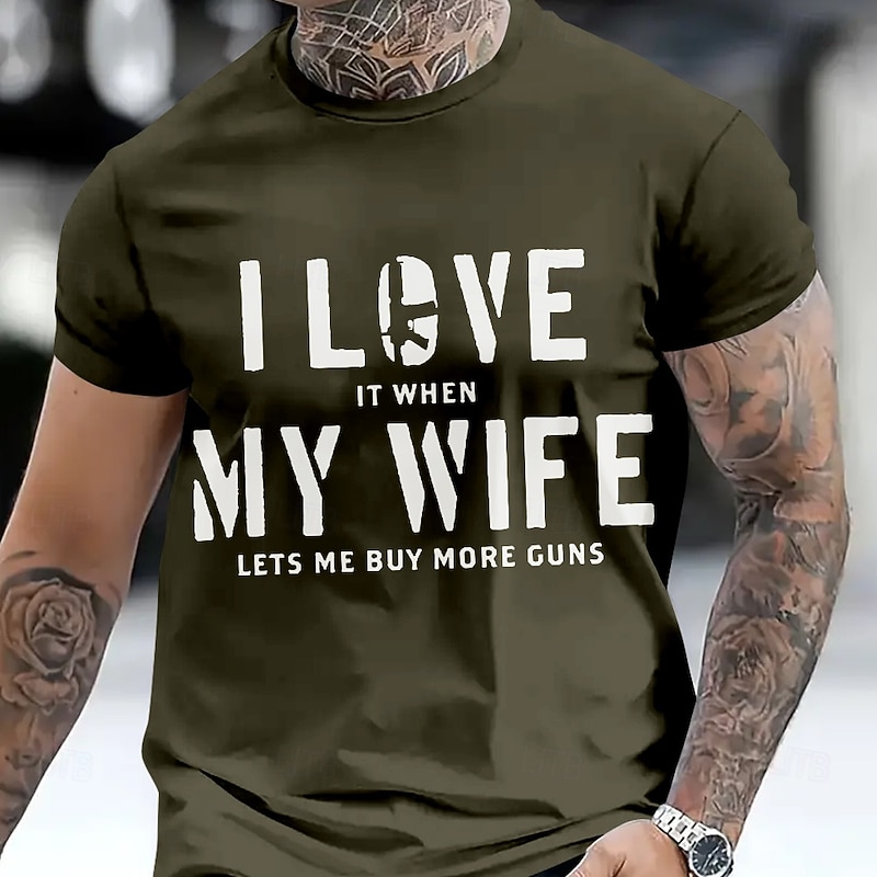 Funny Men's "I Love It When My Wife Lets Me Buy More Guns" T-Shirt - Graphic Short Sleeve Husband Gun Lover Gift3