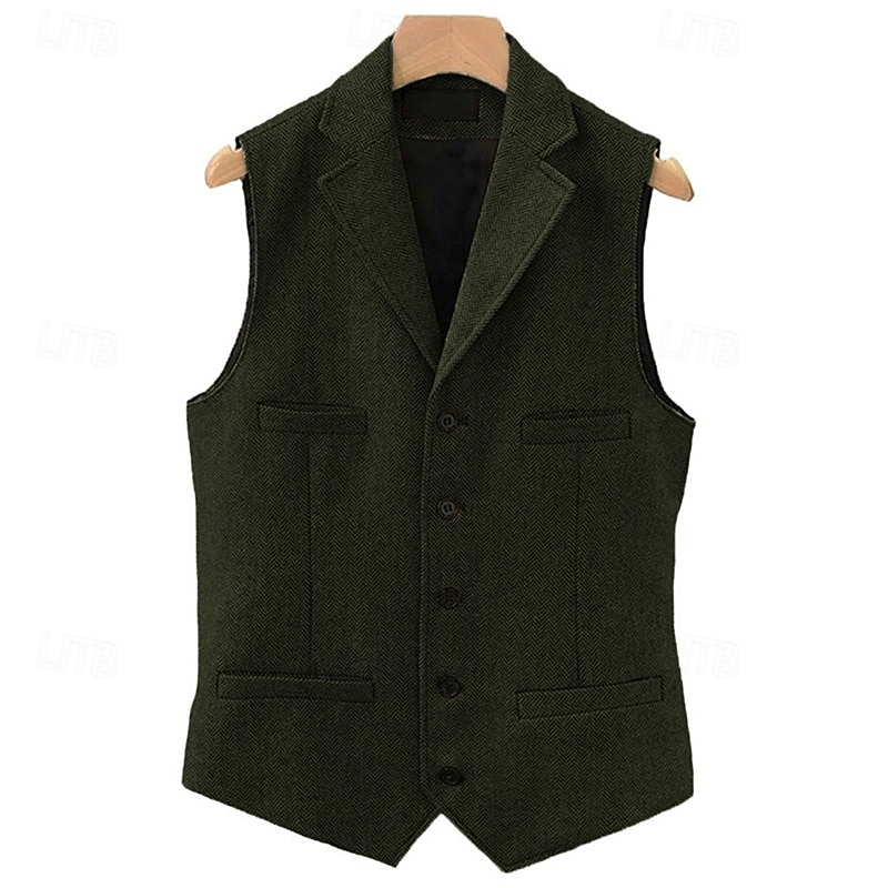 Men's Vest Waistcoat Gilet Vacation Daily Wedding Party Date Fashion Casual Spring Fall Buttons Pocket Polyester Comfortable Plain Single Breasted One-button Lapel Regular Fit Black Navy Blue Dark4