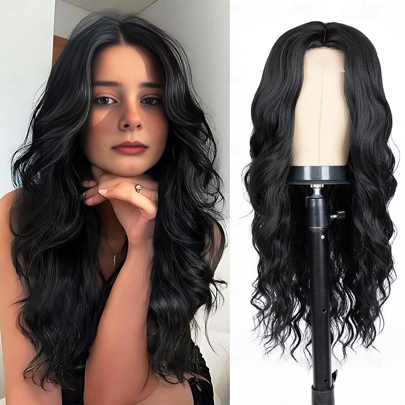 Long  Wig for Women Middle Part Wavy Women Charming Hair Realistic Natural Looking Synthetic Heat Resistant Fiber Wig for Daily Party Use2