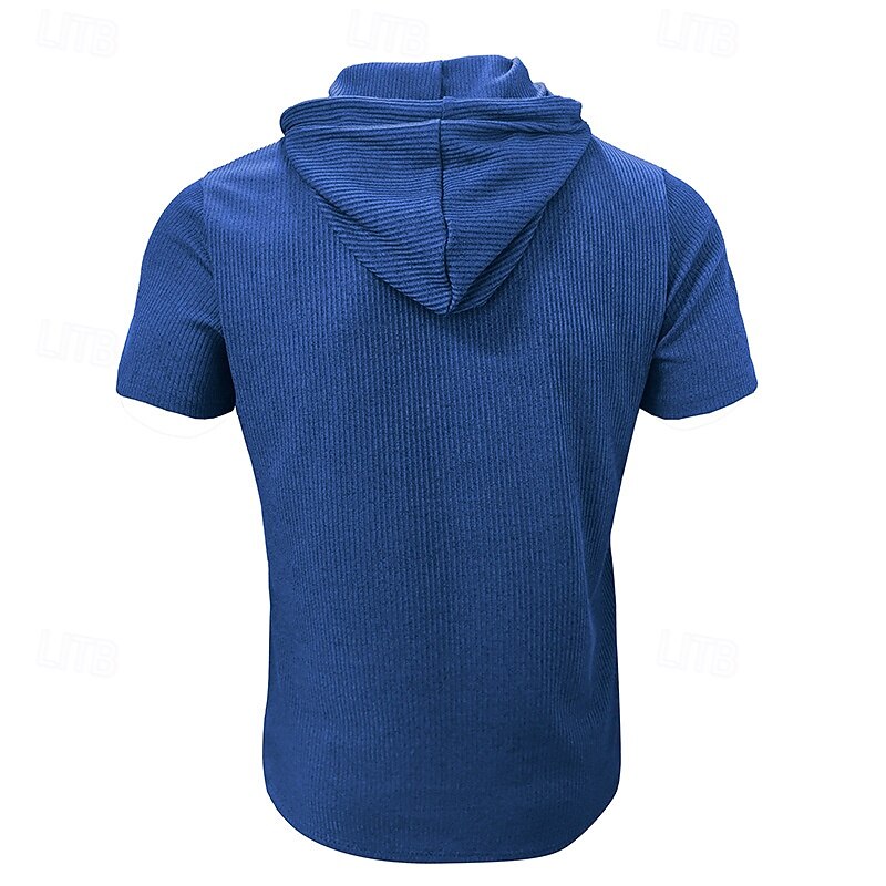 Men's T Shirt Tee Short Sleeve Shirt Tee Top Short Sleeve Hooded Summer Plain Fashion Designer Basic Buttons Vacation Street Going out Wine Black Blue Top Tee for Men3