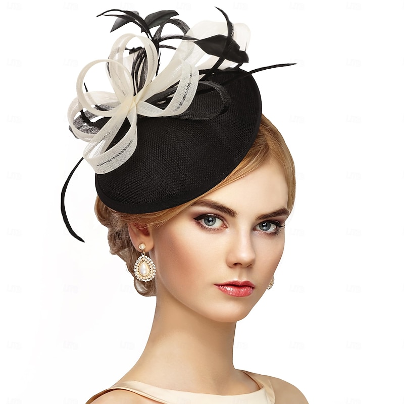 Black Feather Fascinators Headband - 2025 Vintage Kentucky Derby Hats Mesh Victoria Tea Party Hat for Women
