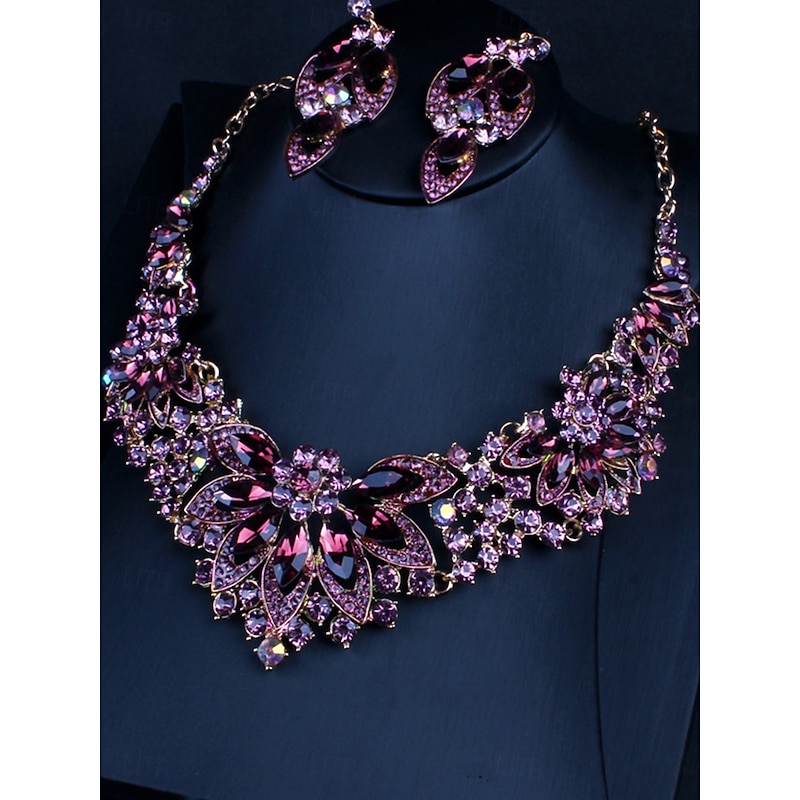 Jewelry Set 2pcs Green Cubic Zirconia Chrome Imitation Diamond 1 Necklace Earrings Women's Elegant Vintage Fashion Vintage Style Classic Jewelry Set For Wedding Party2