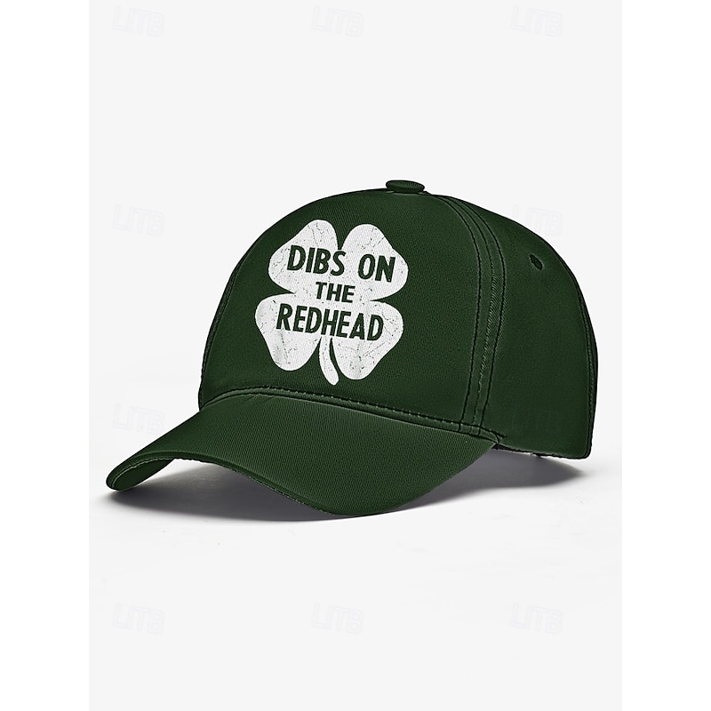 St. Patrick's Day Green Baseball Cap – 'Dibs on the Redhead' Shamrock Design for Men and Women4