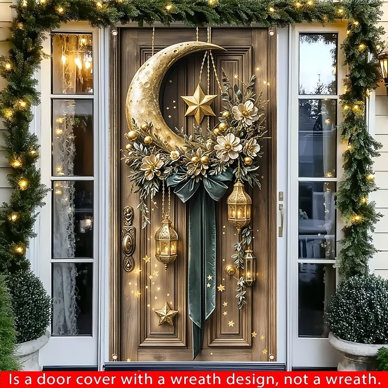 Ramadan Mubarak Door Decorations Door Covers Eid Moon Door Tapestry Door Curtain Decoration Backdrop Indoor/Outdoor Door Banner for Front Door Farmhouse2