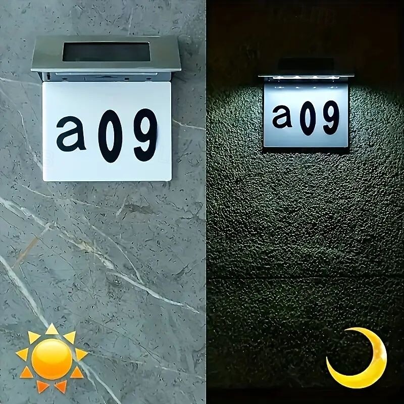 Solar Stainless Steel Address Sign Light – LED Outdoor Wall Light for Home, Garden, Street and Courtyard | Waterproof Solar Night Light 1pc3