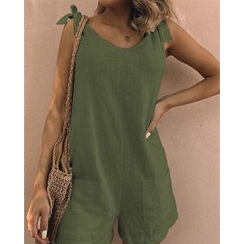 Women's Normal Romper Streetwear Solid Color Sleeveless Sleeveless V Neck Pocket Street Daily Regular Fit White Yellow Green Summer2