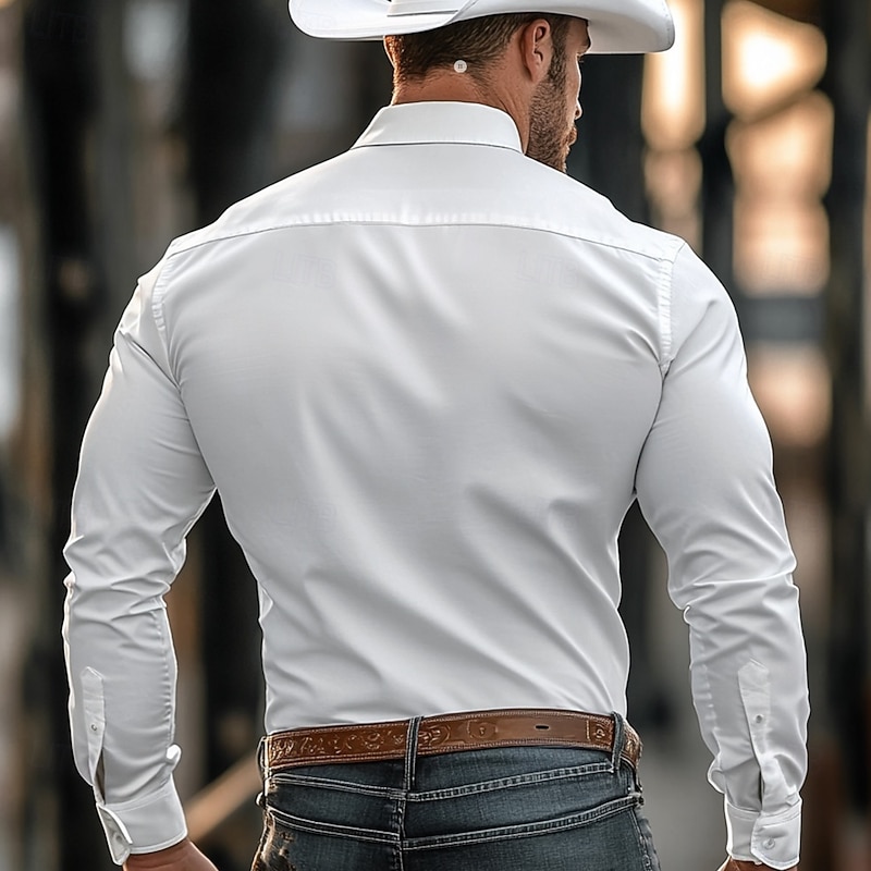 Men's Floral Print Western Shirt Button Up Shirt Cowboy Shirt Long Sleeve Western Vintage Retro Outdoor Casual Summer Spring Fall Turndown Collared Shirts Front Two Pockets White2