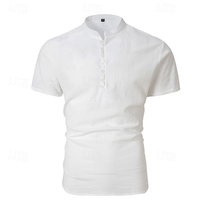 Men's Button T Shirt T Shirt Henley Shirt Tee Short Sleeve Henley Summer Spring Plain Fashion Designer Basic Buttons Vacation Street Going out Apricot Black White Top Tee for Men2