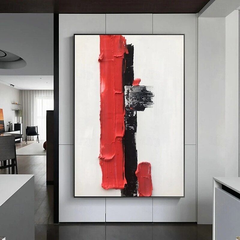 Large handmade white Red and black 3D textured abstract painting hand-painted hand painted modern abstract  oil painting Abstract Classic Modern painting wall art decoration