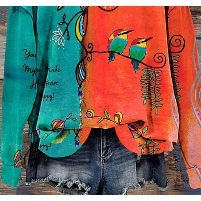 Women's Hoodies Geometric Color Block Casual Long Sleeve Round Neck Regular Tops Work Dailywear Casual Print Orange Fall Winter3