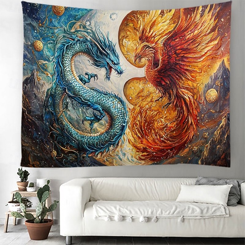 Fantasy Hanging Tapestry Phenix Dragon Wall Art Large Tapestry Mural Decor Photograph Backdrop Blanket Curtain Home Bedroom Living Room Decoration4