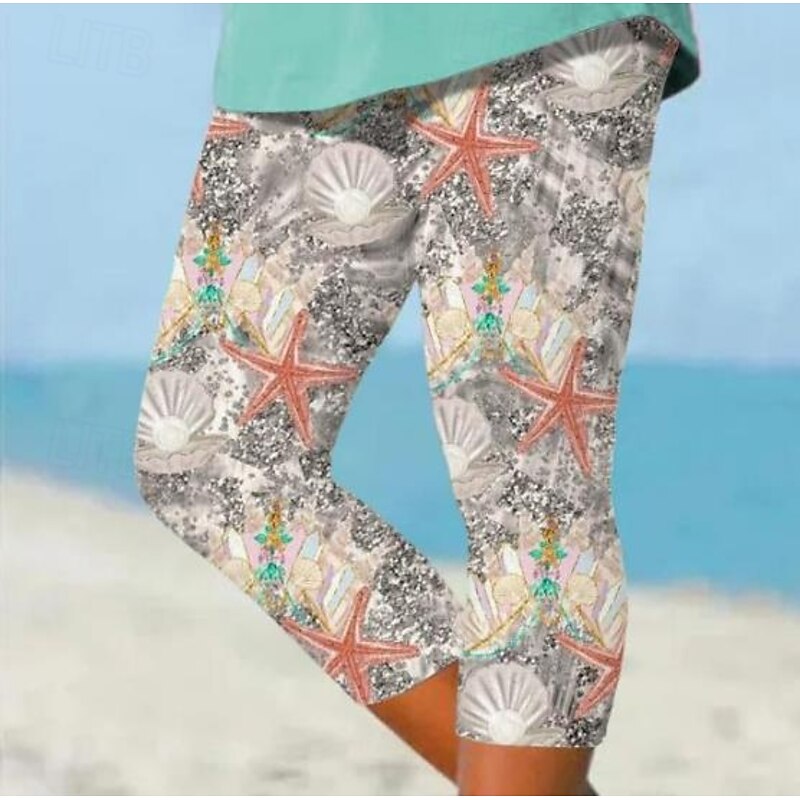 Women's Leggings Capri Pants High Elasticity Vacation Fashion Streetwear Full Length High Waist Plants Printing Thermal Warm Breathable Soft  Outdoor Daily Ash Fall Winter Regular Fit3