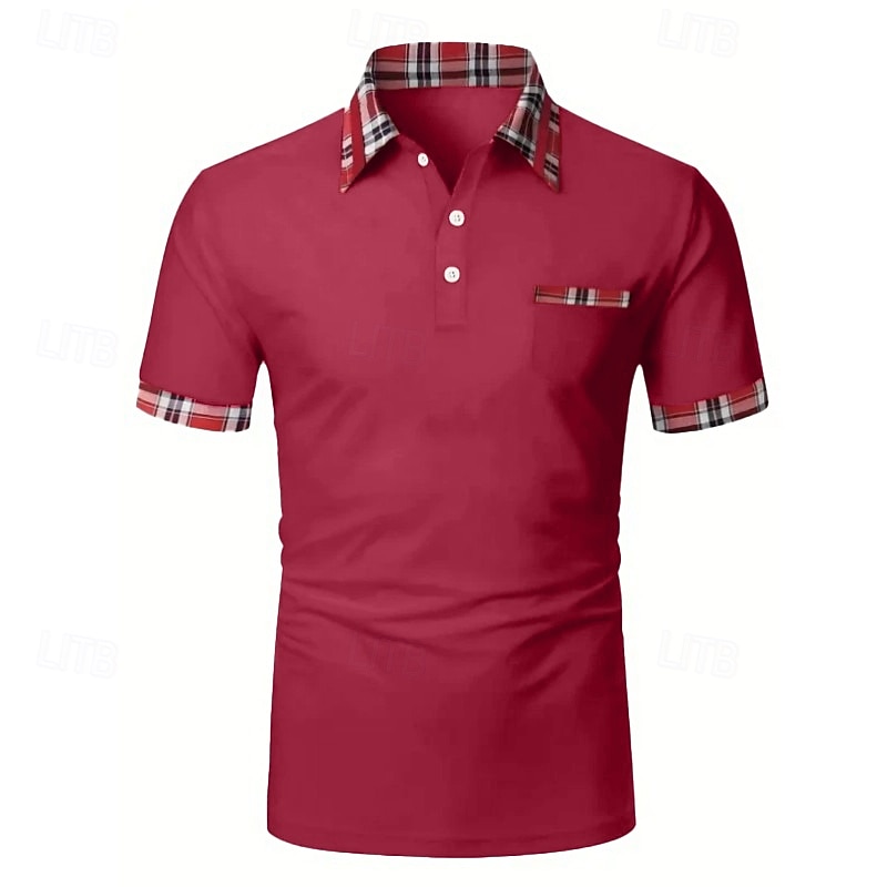 Men's Tennis Shirt Golf Shirt Business Casual Collar Polo Collar Short Sleeve Simple Basic Solid Color Plaid / Check Patchwork Button Summer Regular Fit Black White Red Navy Blue Blue Green Tennis3