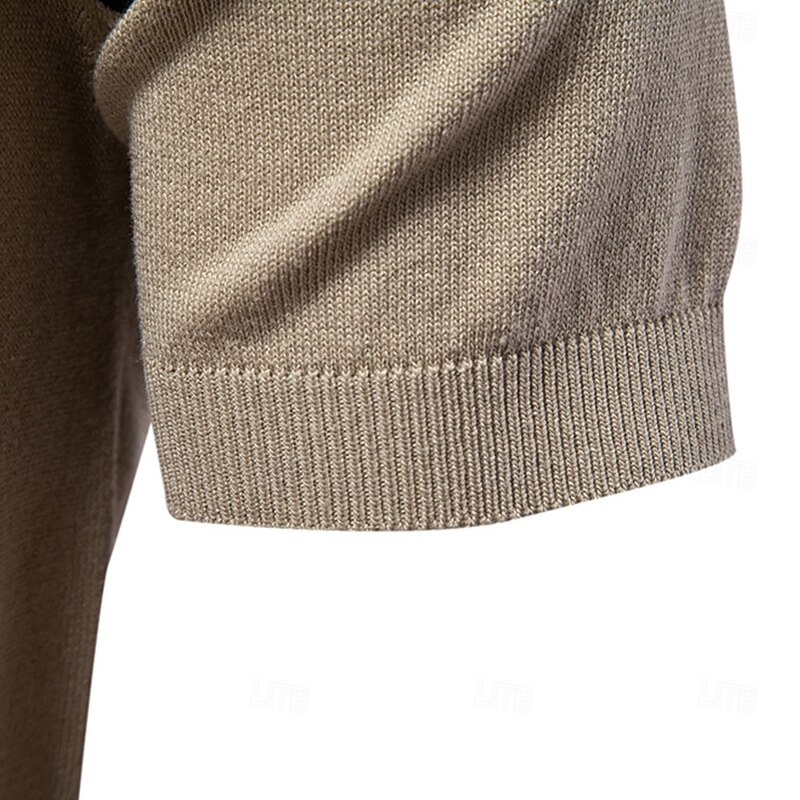 Men's Polo Knit Polo Sweater Formal Work Seagull collar Short Sleeve Color Block Patchwork Summer Navy Blue Khaki Army Green Polo4