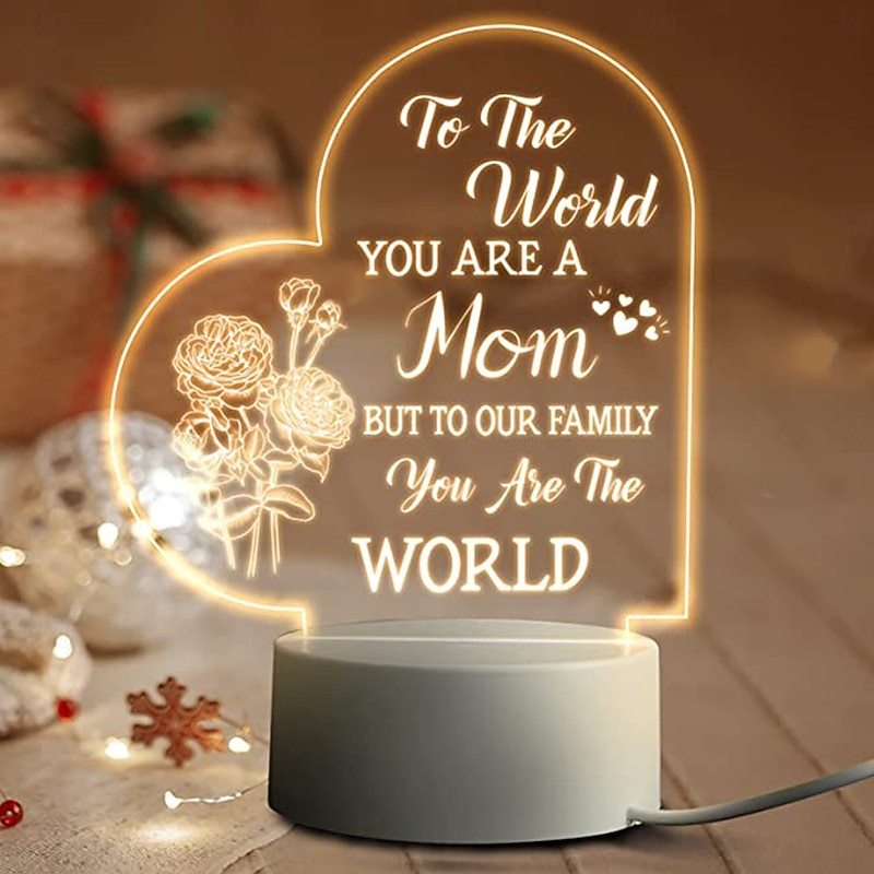 Engraved Night Light for Mom - Perfect Gift from Daughter or Son on Mother's Day, Christmas, Valentine's - USB Powered LED Lamp with Clear Text & Beautiful Patterns