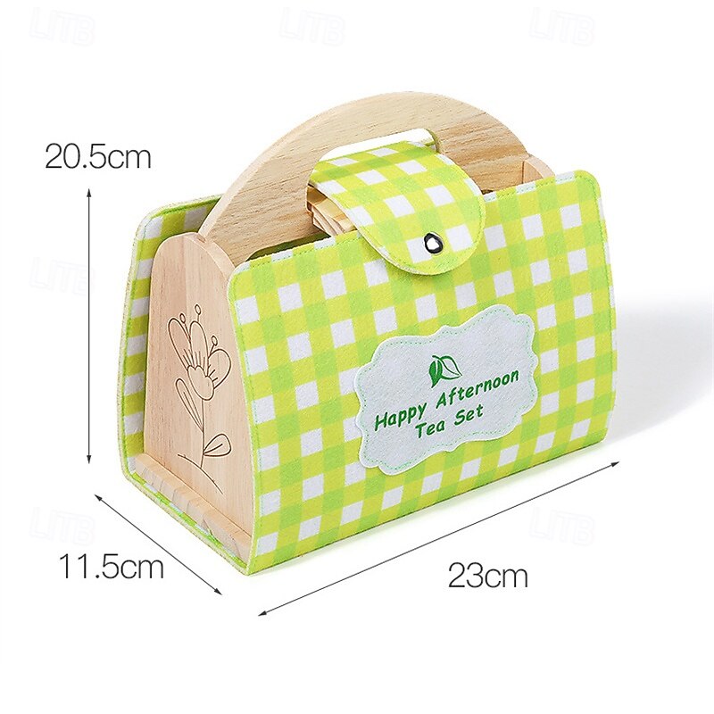 Wooden Kid's Afternoon Tea Dessert Simulation Tea Set Suitcase Toddler Role-playing Educational Toys3
