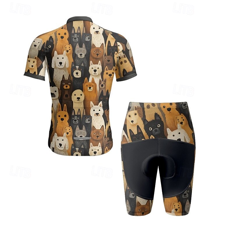 Men's Cycling Jersey with Shorts Dog Short Sleeve Bike Clothing Suit with 3 Rear Pockets Mountain Bike MTB Road Bike Cycling Front Zipper Sweat wicking Comfortable Breathable Sports Black Yellow Red2