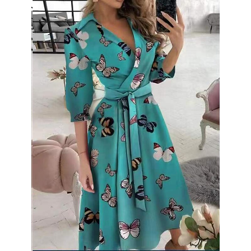 Women's Midi Dress Corset Dress Summer Dress Bodycon Dress Fit And Flare Dress Vacation Vacation Daily Regular Fit Floral Half Sleeve Shirt Collar Black And White Black White Green Summer4