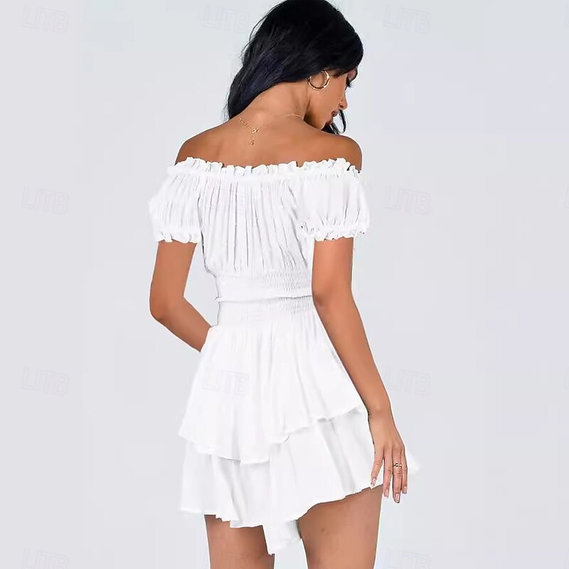 Retro Vintage Medieval Renaissance Mini Dress Flare Dress Off Shoulder Solid Color A-Line Swing Fancy Dress Women's Pirate Fantasy Wedding Vacation Tea Party Adults' Dress4