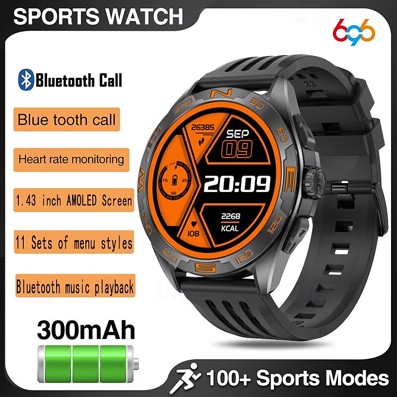 696 DTM1 Smart Watch 1.43 inch Smartwatch Fitness Running Watch Bluetooth Pedometer Call Reminder Sleep Tracker Compatible with Android iOS Women Men Hands-Free Calls Message Reminder IP 67 45mm3