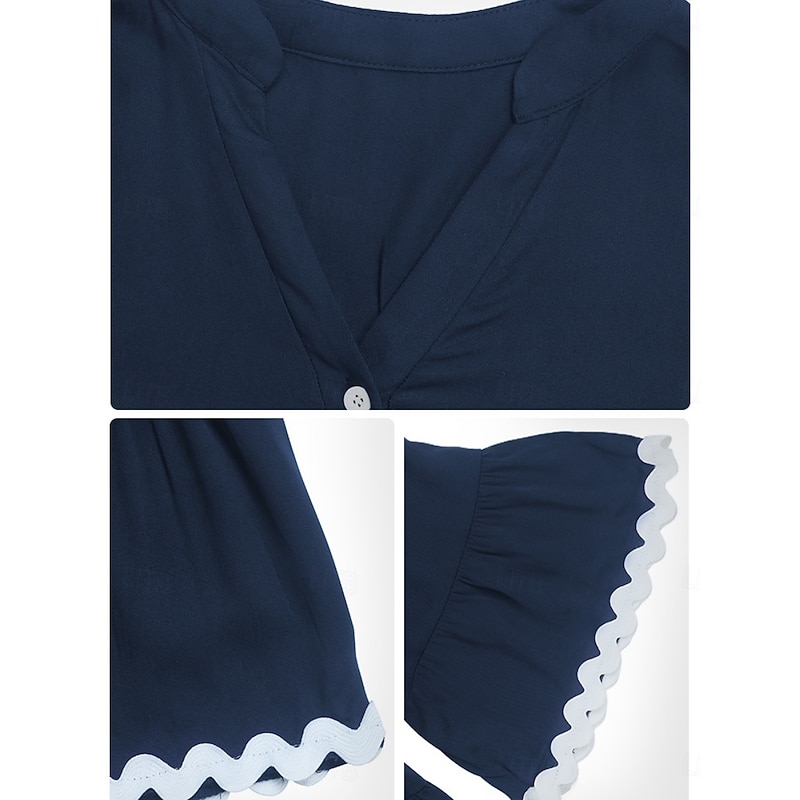 Women's Mini Dress Casual Dress A Line Dress Basic Casual Vacation Daily Regular Fit Plain Short Sleeve V Neck Navy Blue Summer3