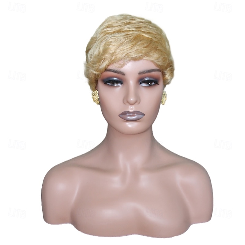 Human Hair Wig Long Curly Straight Pixie Cut Blonde Adjustable Natural Hairline For Black Women Machine Made Capless Indian Hair All Bleached Blonde Blonde / Bleached Blonde Bleach Blonde#613 6 inch2