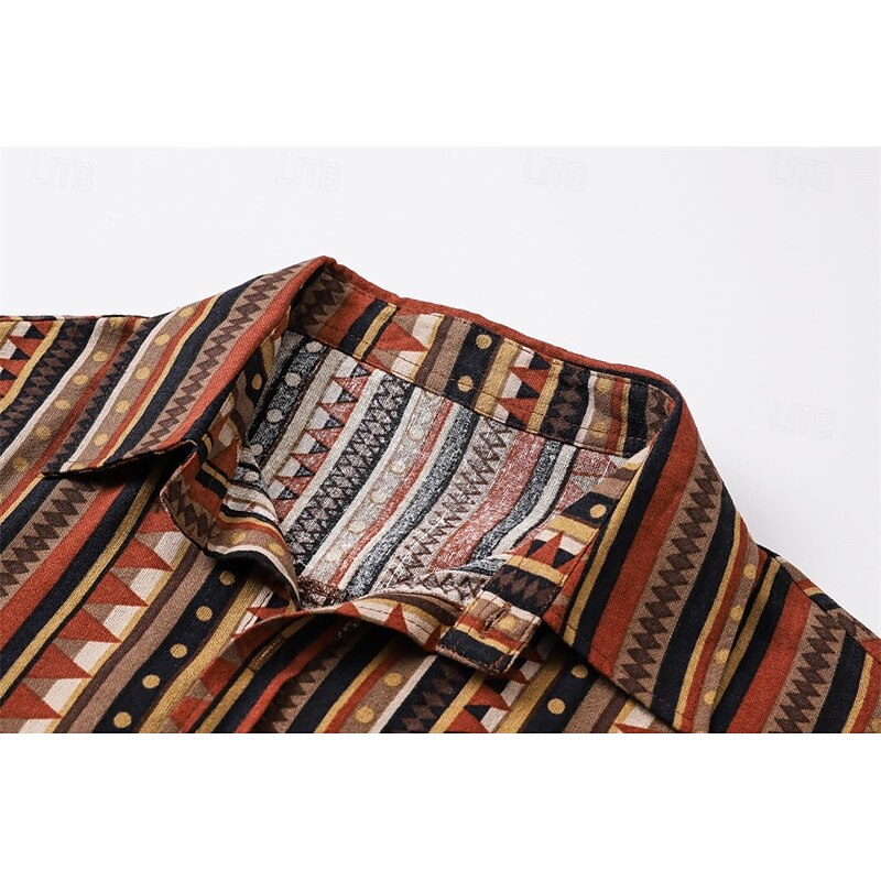 Retro Vintage 1970s Shirt Hippie Stripes Ethnic Fancy Dress Men's Party Daily Wear Pride Parade Adults' Shirt3