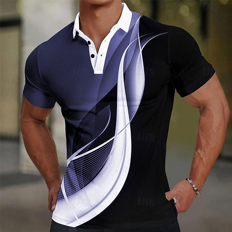 Men's Geometic Line Polo Short Sleeve Polo Shirts Collared Shirts Casual School Outdoor Daily Wear Home Wear 3D Print Summer Black Purple Green3