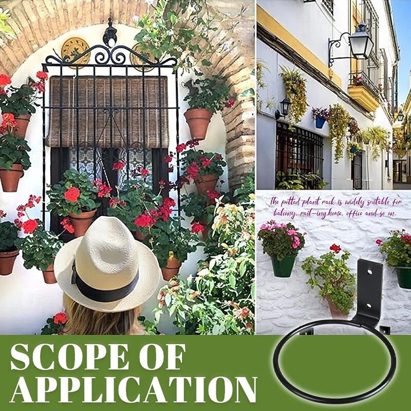 Flower Pot Holder Ring Wall Mounted Metal Flower Pot Hangers Wall Hanger Bracket Rings Black Planter Bracket for Home, Garden, Indoor Outdoor Pots4