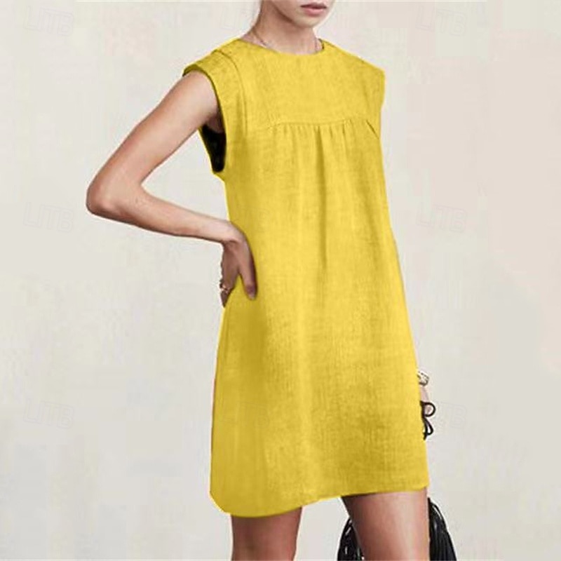 Women's Mini Dress Linen-Inspired Dresses Casual Dress Cotton Linen Dress Stylish Casual Vacation Daily Date Regular Fit Plain Sleeveless Crew Neck Yellow Red Gray Summer Spring4