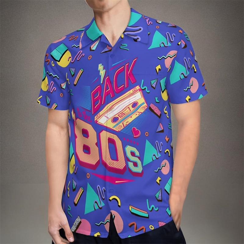 Retro Vintage 1980s Shirt Aloha Shirt Disco Geometric Fancy Dress Men's Vacation Party Pride Parade Adults' Shirt