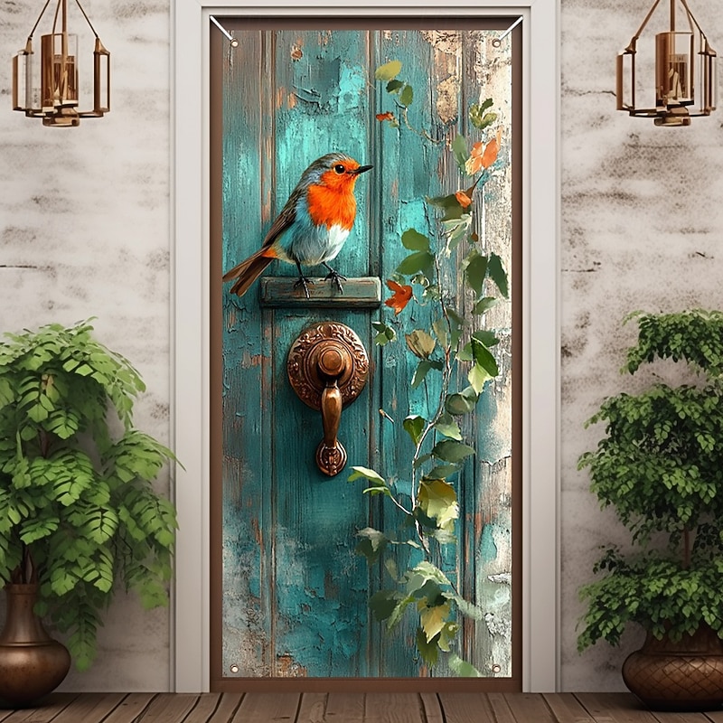 Spring Bird Door Decorations Door Covers Door Tapestry Door Curtain Decoration Backdrop Indoor/Outdoor Door Banner for Front Door Farmhouse