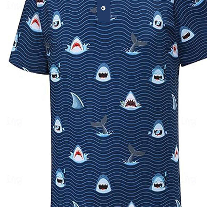 Men's Shark Polo Short Sleeve Polo Shirts Collared Shirts Business Casual Outdoor Daily Wear Home Wear Festival Outfit 3D Print Summer Spring Fall Dark Blue Light Blue3