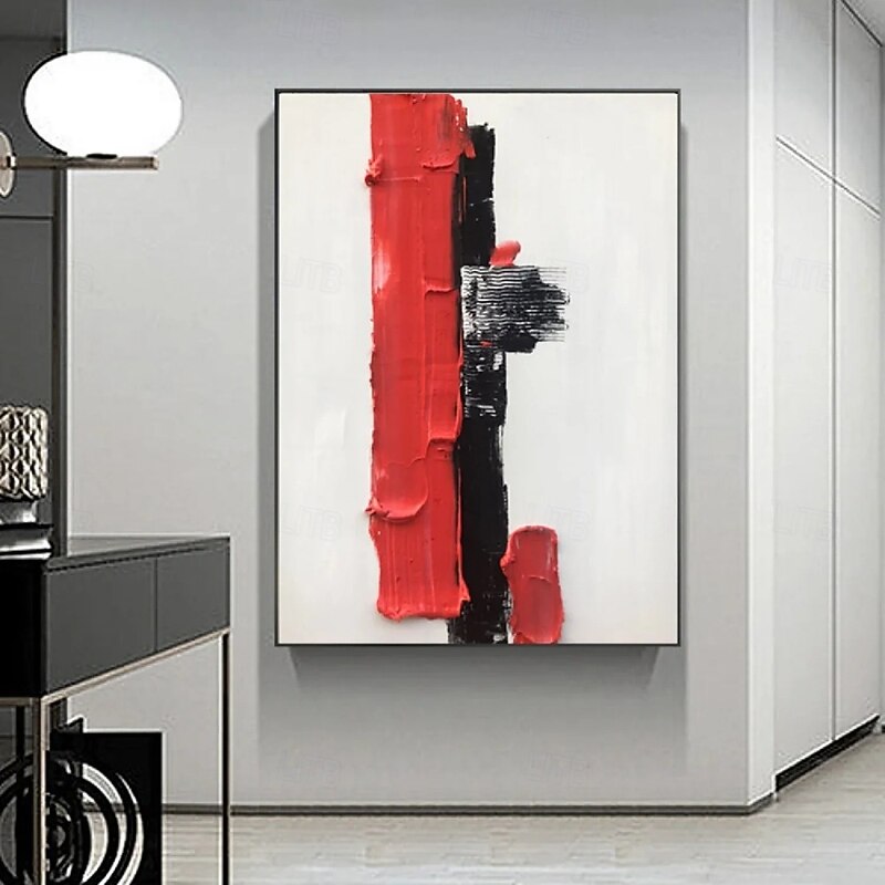 Large handmade white Red and black 3D textured abstract painting hand-painted hand painted modern abstract  oil painting Abstract Classic Modern painting wall art decoration2