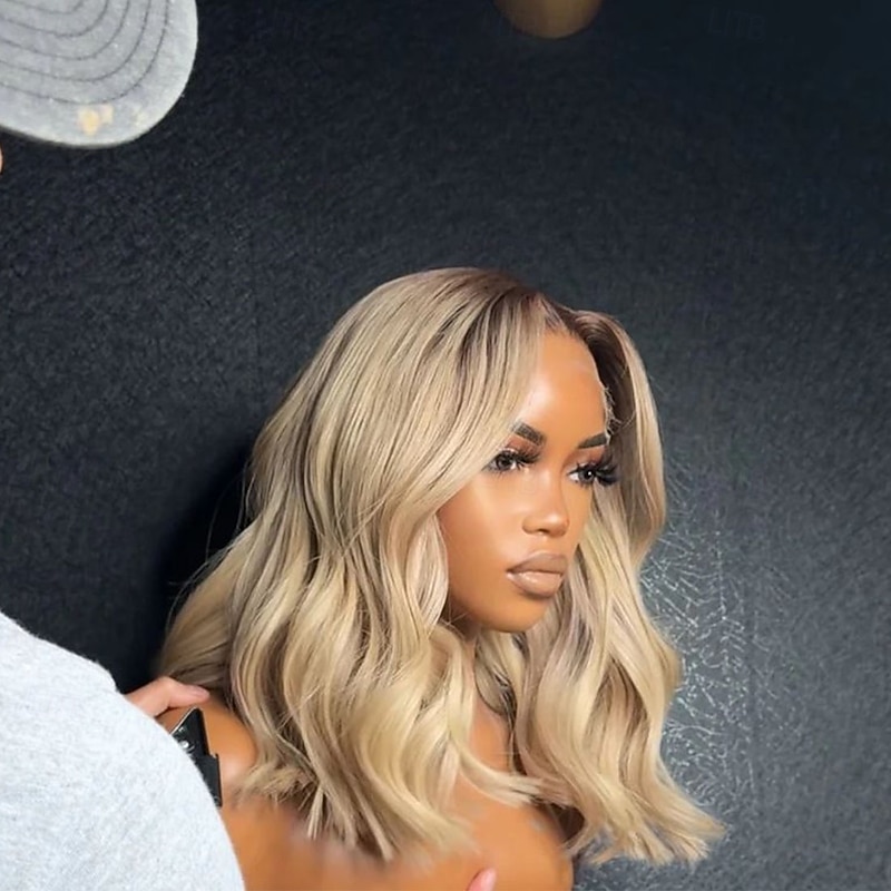 Remy Human Hair 5x5 Closure 13x4 Lace Front Wig Short Bob Peruvian Hair Wavy Blonde Wig 130% 150% Density Ombre Hair 100% Virgin Glueless With Bleached Knots Pre-Plucked For Women Long Human Hair3