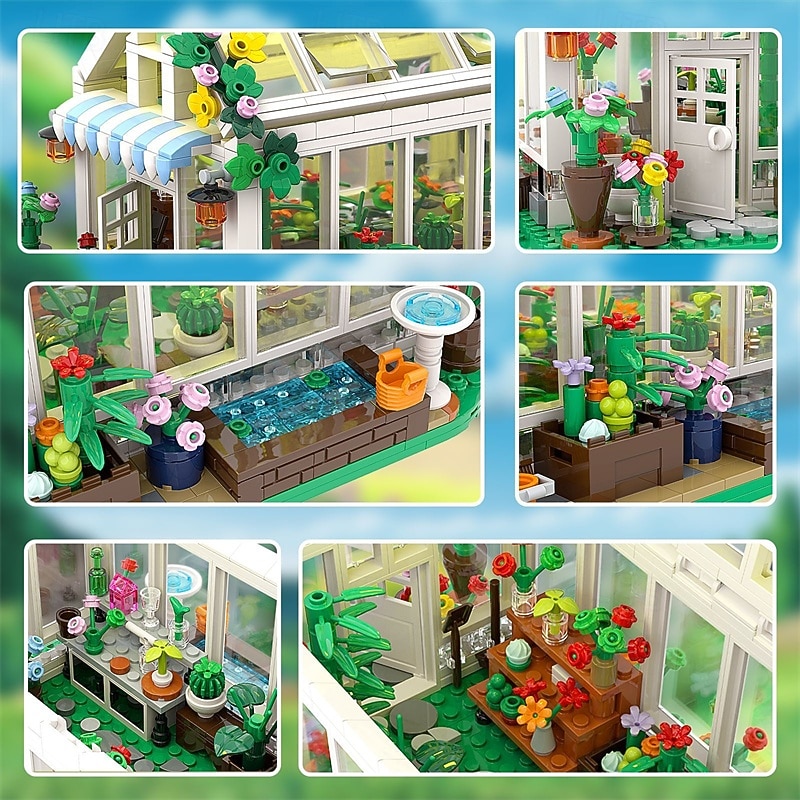 Flower House Building Block for Adults Garden Architecture Building Toy Greenhouse Model Building Set Garden Glass House Building Kit Christmas & Ideal Gift for Kids 12 (688pcs)3